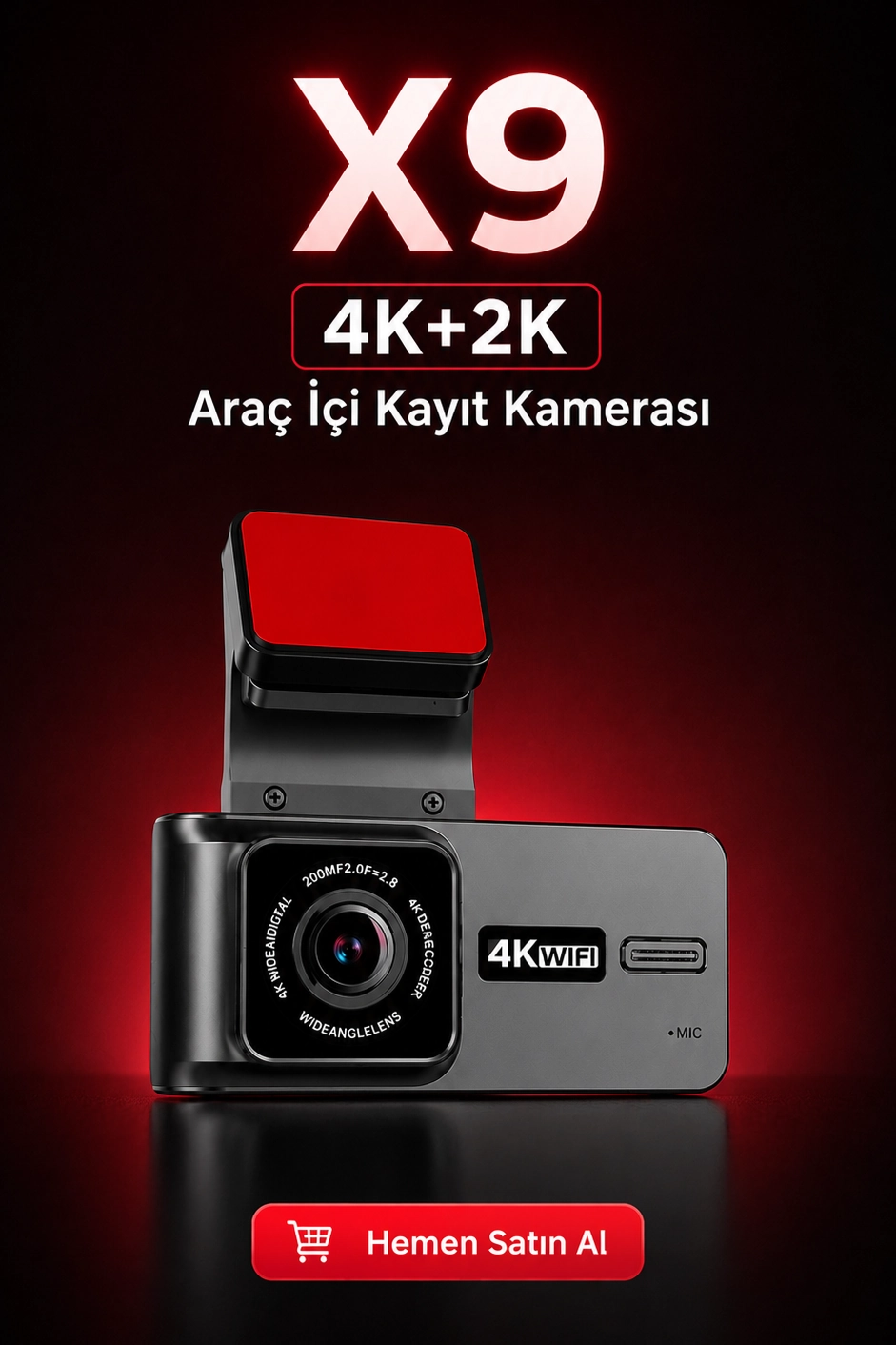 X9 4K+2K GPS Wi-Fi Araç İçi Kayıt Kamerası